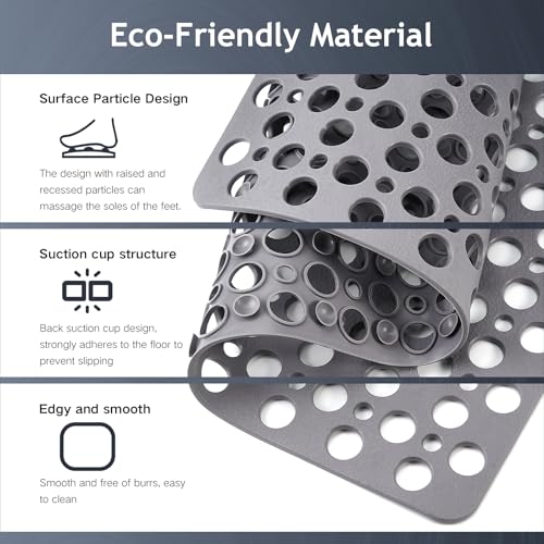 Non Slip Bath Mat for Shower & Bathtub - 30x17 Inch with Strong Suction Cups and Drain Holes, Quick-Dry, Machine Washable Floor Mat for Elderly, Kids & Pets