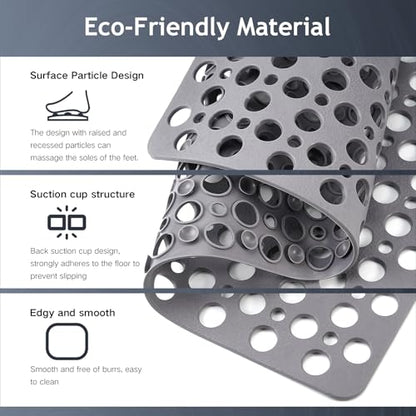 Non Slip Bath Mat for Shower & Bathtub - 30x17 Inch with Strong Suction Cups and Drain Holes, Quick-Dry, Machine Washable Floor Mat for Elderly, Kids & Pets