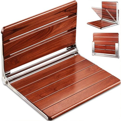 [Upgraded Version] 20" ADA Compliant Folding Teak Shower Seat Wall Mounted - Larger Teak Shower Bench, Home Care Folding Shower Seat for Inside Shower, Wall Mount Shower Chair Shower Stool, Max 400lb - size: 20*17*11 Inch（Teak）