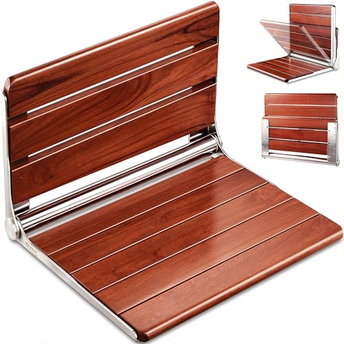 [Upgraded Version] 20" ADA Compliant Folding Teak Shower Seat Wall Mounted - Larger Teak Shower Bench, Home Care Folding Shower Seat for Inside Shower, Wall Mount Shower Chair Shower Stool, Max 400lb - size: 20*17*11 Inch（Teak）