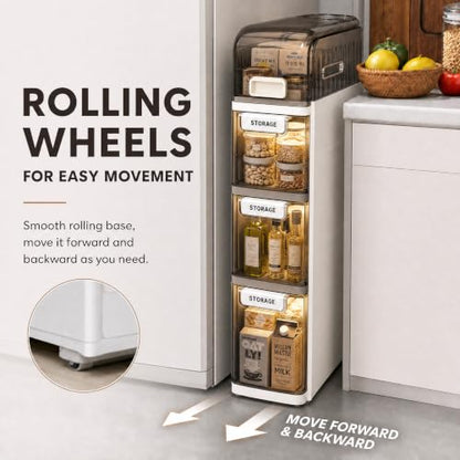 Slim Bathroom Storage Cabinet with Drawers – Narrow Waterproof Rolling Floor Organizer with Wheels, Space-Saving Gap Storage, No Assembly (5-Tier, 38.2" H) - size: 5-Tier, 38.2"H