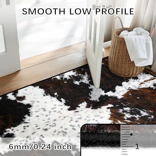 Western Cowhide Print Entryway Rug 2x3 Farmhouse Thin Door Mat Non Slip Washable Fur Area Rug Floor Mat for Entrance Indoor Outdoor - size: 2' x 3' (Rectangular)