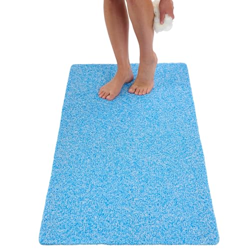 Shower Mat Non Slip - PVC Loofah Inside or Outside Showers, Bathtubs, Bathrooms, and Wet Areas - Safe for Textured Tiled and Smooth Floor - No Suction Cups Secure Anti Slip (Aqua Blue 24 x 47) - color: Aqua Blue, size: 47" x 24" (Rectangular)
