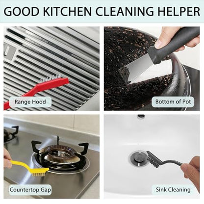 Crevice Cleaning Brush Set, Multi-Purpose Hard Bristle Brushes for Deep Cleaning Kitchen, Bathroom, Grout, Sink, Cup, Teapot, Bottle, Blender, Corners, Tight Spaces & More (12)