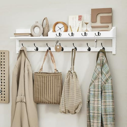AMBIRD 35 inch Coat Rack Wall Mount, Extra Long Coat Hooks Wall Mount, Entryway Shelf with 7 Dual Coat Hooks 4 Key Hooks Mail Organizer, Wooden Wall Coat Rack with Hooks, Key Holder Rack (White) - color: White, size: 35" L