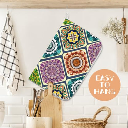 Mandala Dish Drying Mat for Kitchen Counter 18"x24" Mexican Flower Absorbent Dish Draining Mat Retro Floral Large Heat Resistant Coffee Mats for Table Faucet Sink Coffee Bar Refrigerator - style: Mandala pattern