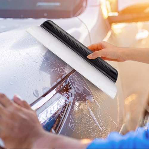 2 Pack 14 Inch Car Drying Squeegee Black Longer Silicone Water Squeegee Window Shower Blade Automotive Flexible Auto T-bar Rubber Squeegees for Car Windshield Glass Bathroom Wash Tool - color: Black