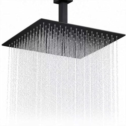 Black Rainfall Shower Head BSTIIU 16 Inch Square Ceiling Mounted Showerhead, Ultra Thin Stainless Steel Overhead Shower Head, Matte Black - color: Matte Black, size: 16-Inches, style: Square
