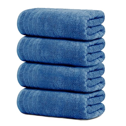 4 Piece Extra Large Bath Towels 30 x 60 Inches, Blue | 100% Cotton, Larger & Lighter Weight, Quicker to Dry, Super Soft and Absorbent, Perfect for Bathroom - color: Blue