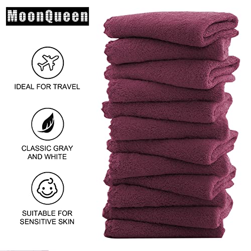 MOONQUEEN Microfiber Facial Cloths Fast Drying Washcloth 12 Pack - Premium Soft Makeup Remover Cloths - Burgundy - color: Burgundy, size: 12x12 Inch (Pack of 12)