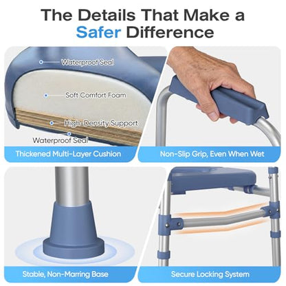 FSA/HSA Padded Toilet Seat Riser for Seniors, Heavy Duty Raised Toilet Seat with Handles Adjustable Standalone Toilet Safety Frame, Elderly Assistance Products for Bariatric, Pregnant, Surgery - color: Dark Blue