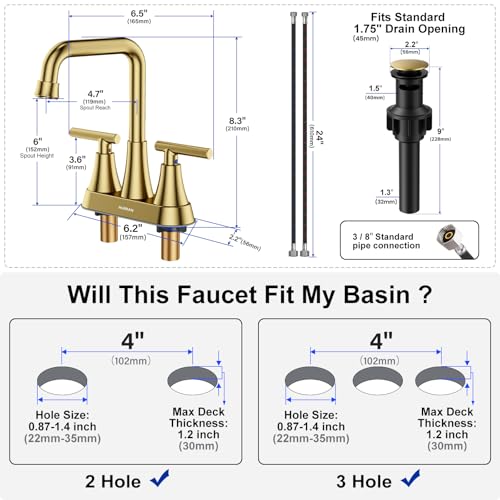 Brushed Gold 4 inch Centerset Bathroom Faucet for Sink 2-3 Hole | Bathroom Sink Faucet with Pop-up Drain and Supply Lines, Stainless Steel 2-Handle Centerset Faucet for Vanity RV Restroom - color: Brushed Gold