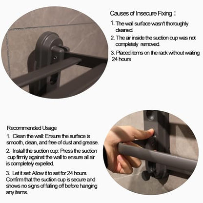 24 Inches Bathroom Shelves Towel Holder Modern Towel Racks for Bathroom Wall Mounted Foldable Towels Shelf Holder with 5 Hooks Double Towels Bar for Bathroom Lavatory Shower Wall (No Drilling)
