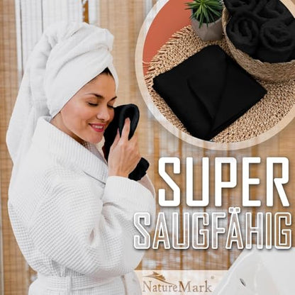 Set of 10 Washcloths Made of 100% Cotton - Soft and Absorbent Face and Hand Towels - Practical for Bathroom and Kitchen - 12 x 12 in (Black) - color: Black