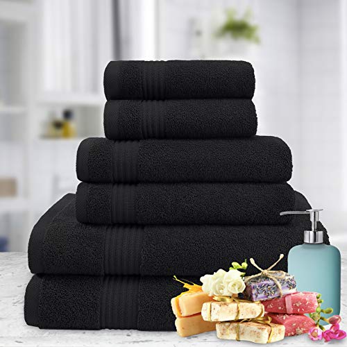 American Veteran Towel, 6 Piece Towel Set for Bathroom, 100% Cotton Turkish Bathroom Towels, 2 Bath Towels 2 Hand Towels 2 Washcloths, Black - color: Black, size: X Large 6 PC