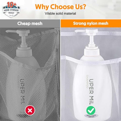 MISSLO Hanging Mesh Pockets Hold 340oz/1000ml Shampoo Shower Organizer with Over the Door Hooks