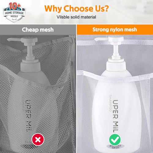 MISSLO 8 Pockets Mesh Shower Organizer Hanging Caddy with Rotating Hanger Quick Dry Bathroom Storage (White)