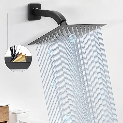 Shower Arm with Flange and Teflon Tape, Wall Mounted Square Shower Pipe 304 Stainless Steel Extension Arm for Fixed Shower Head & Handheld Shower (6 Inch, Matte Black) - color: Matte Black, style: 6 Inch