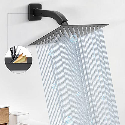 Shower Arm with Flange and Teflon Tape, Wall Mounted Square Shower Pipe 304 Stainless Steel Extension Arm for Fixed Shower Head & Handheld Shower (6 Inch, Matte Black) - color: Matte Black, style: 6 Inch
