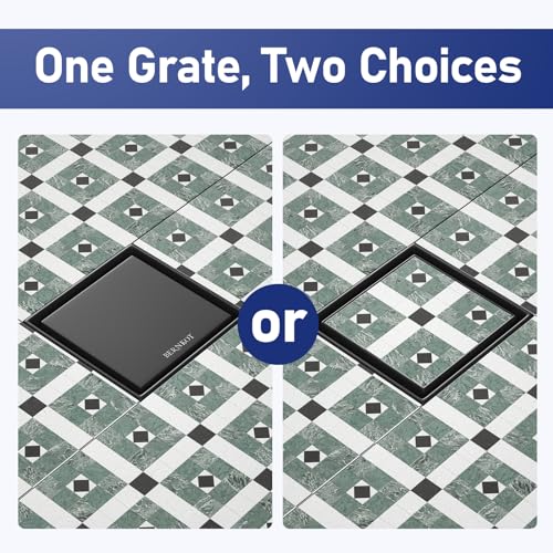 Square Shower Drain, 304 Stainless Steel Floor Drain 6" | with Tiled Insert Grate & Hair Strainer, Bathroom 2-in-1 Tiled in Drain, CUPC Certified - color: Matte Black, size: 6''