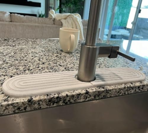 dophee Diatomite Fast Drying Stone Faucet Mat for Kitchen Sink, White | Sink Tray Faucet Splash Guard Absorbent Mat for Bathroom Counter, 23.3"x3.9" - color: White