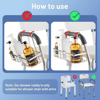 YUOROS 304 Stainless Steel Shower Caddy for Shower Chair | Shower Organizer Rack Hanging for Bench for Elderly Seniors Disabled Handicap