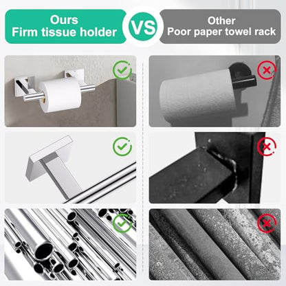 Chrome Bathroom Hardware Towel Bar Set, 5 Pieces Double Dase Toilet Paper Holder Towel Holder Set, 23.6 Inch Stainless Steel Towel Rack for Bathroom Wall Mount - color: Polished Chrome, size: 5pieces B