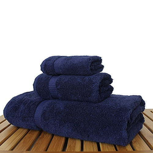 Luxury Hotel & Spa Quality Collection, Quick Dry 100% Turkish Cotton, 750+ GSM, Eco Friendly Towel Set, Bathroom and Kitchen Dobby Border Towels, Bath Towel, Hand Towel, Washcloths (3 Piece, Navy) - color: Navy, size: Bundle Set of 3