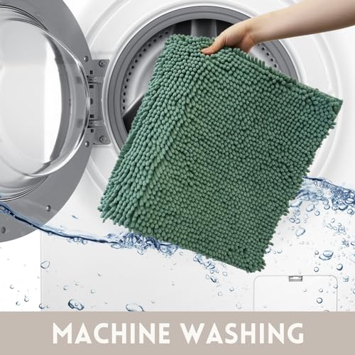 Bathroom Rugs Chenille, Extra Thick and Absorbent, Non-Slip, Machine Washable, Dry Quckily, Soft Cozy Plush, Used Under Shower Bathtub and Sink, Bath mat Sets 2Piece Dark Green - color: Dark Green, size: 16 x 24 inch + 20 x 32 inch (Rectangular)