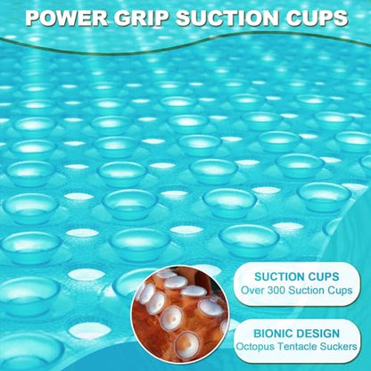 Bathtub and Shower Mats, 40x16 Inch Extra Large Non Slip Soft Bath Tub Mat with Suction Cups and Drain Holes for Bathroom Floor and Keep Tubs Clean, Machine Washable, Clear Turquoise - color: Clear Turquoise