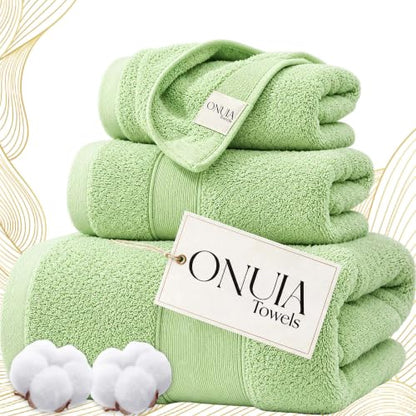 Luxury Bath Towels 3 Packs, Premium 100% Cotton, Hotel-Quality Experience, Ultra Soft Skin, Absorbent, Quick Drying & Low Lint, for Bathroom, Spa, Gym & Home Use - color: Green Set of 3
