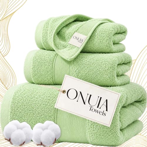 Luxury Bath Towels 3 Packs, Premium 100% Cotton, Hotel-Quality Experience, Ultra Soft Skin, Absorbent, Quick Drying & Low Lint, for Bathroom, Spa, Gym & Home Use - color: Green Set of 3