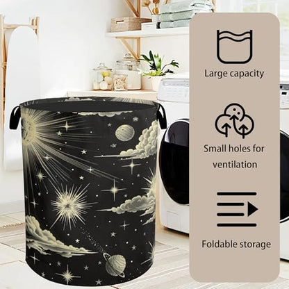 Gothic Sun Cloud Laundry Basket with Handles - Extra Large Foldable Hamper for Bathroom/Laundry/Bedroom/Dorm, Washable Fabric Storage Bin - color: Gothic Sun Cloud