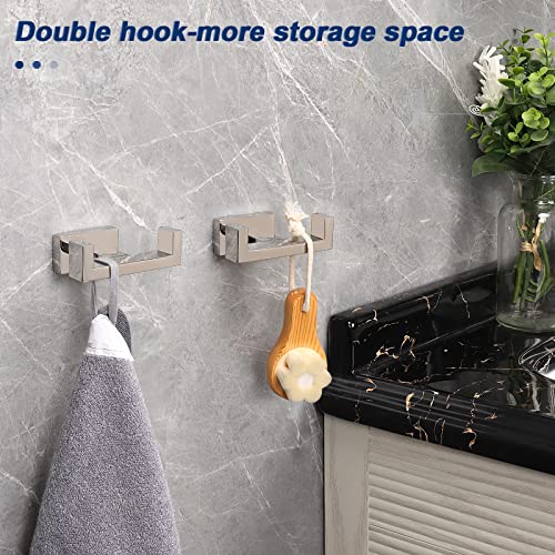 NearMoon Bath Double Towel Hook- SUS304 Stainless Steel Square Robe Towel Holder, Heavy Duty Rustproof Double Coat Hook for Bathroom Livingroom Kitchen Wall Mounted, 2 Pack (Chrome Finish) - color: Chrome Finish
