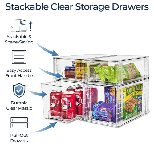 Sorbus Stackable Clear Storage Drawers, 4 Pack (2 Medium + 2 Small) Pull-Out Organizer Bins – Plastic Drawer Organizers for Bathroom, Vanity, Makeup, Under Sink & Countertop Organization - size: 2 Small + 2 Medium
