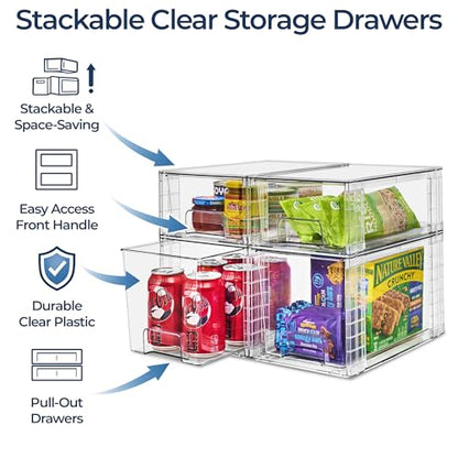 Sorbus Stackable Clear Storage Drawers, 4 Pack (2 Medium + 2 Small) Pull-Out Organizer Bins – Plastic Drawer Organizers for Bathroom, Vanity, Makeup, Under Sink & Countertop Organization - size: 2 Small + 2 Medium