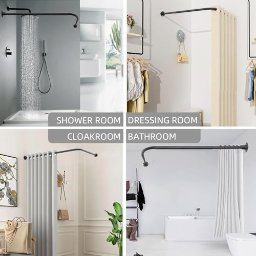 L Shaped Shower Curtain Rod, (23.6"-33.5"x23.6"-33.5") Adjustable Curved Shower Rod, 90 Degree Corner Shower Rods for Bathroom Clothing Store Locker, locker rooms, fitting rooms,Black - size: 23.6"-33.5"x23.6"-33.5"