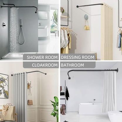 L Shaped Shower Curtain Rod, (23.6"-33.5"x23.6"-33.5") Adjustable Curved Shower Rod, 90 Degree Corner Shower Rods for Bathroom Clothing Store Locker, locker rooms, fitting rooms,Black - size: 23.6"-33.5"x23.6"-33.5"