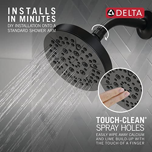 Delta 6-Setting Matte Black Shower Head with High Pressure Spray, 6 Inch Round Shower Head, Showerheads, 1.75 GPM Flow Rate, Matte Black 52535-BL - color: Matte Black