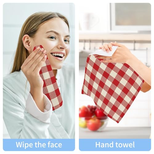 Retro Red Gingham Washcloths Towels, Highly Absorbent and Soft Cotton Face Cloths, 6 Pack Quick Dry Wash Cloths - 12 X 12 Inches