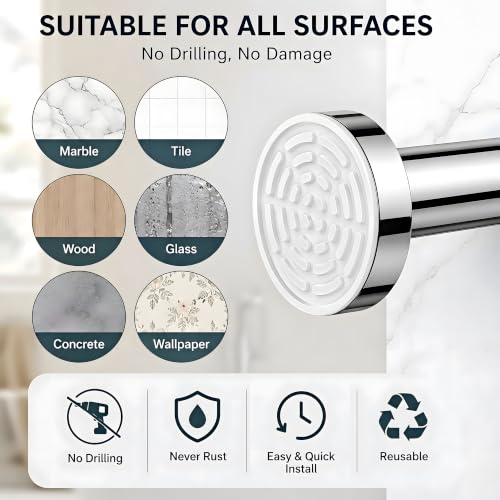 304 Stainless Steel Shower Curtain Rod, Adjustable Telescopic Tension Rod, Rustproof Bathroom Rod, No Drilling Expandable Curtain Rod 42–78 Inch – Brushed Nickel + 80“ x 80” Shower Curtain - color: Brushed Nickel, size: 42"–78"