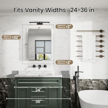 20x26 Black Medicine Cabinet with Mirror, Recessed & Surface Mount | Bathroom mirror with storage: 6 independently adjustable shelves fit tall bottles; soft-close hinges; rustproof aluminum - size: 20" x 26"