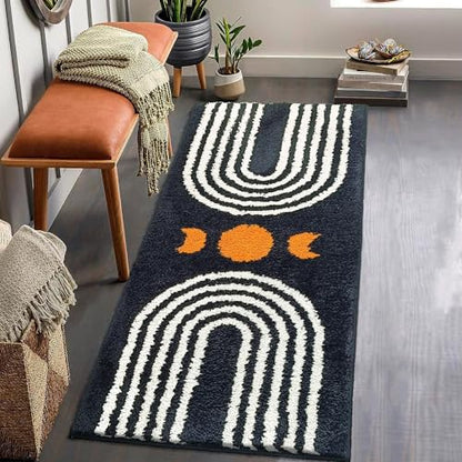 Boho Bathroom Runner - 20"x47" Long Abstract Bath Mat, Soft Plush Fluffy Non Slip Washable Black Rug for Bedroom/Hallway - color: Black, size: 1'8" x 3'9" (Rectangular)