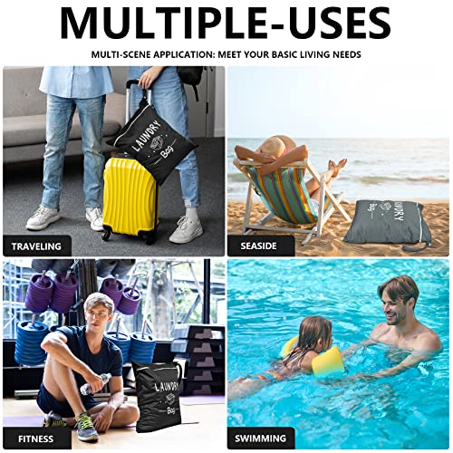 2 Pcs Travel Laundry Bag Waterproof Wet Dry Bag Washable Dirty Clothes Bathing Suit Workout - color: Black+Grey