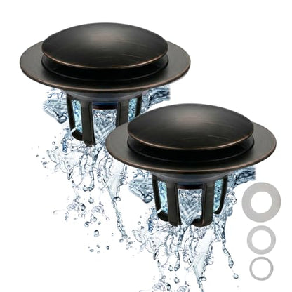 WELSAN Oil Rubbed Bronze Bathroom Sink Drain Stopper 1 1/8"-1 1/2", 2 Pack | Bathroom Sink Stopper Replacement, Universal Pop-Up Drain Stopper Plug Strainer with Hair Catcher, Anti-Clogging Design - color: Oil Rubbed Bronze-2