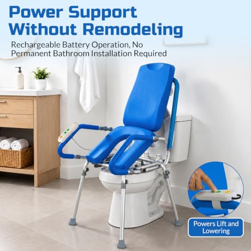 Raised Toilet Seat with Handles, Elevated Toilet Seat Riser for Seniors | Comfortable, Accessible Bedside Toileting - Blue, padded seat, backrest, 330 lb - size: 330lb. Capacity