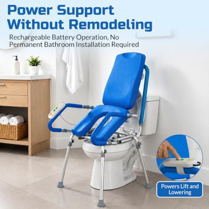 Raised Toilet Seat with Handles, Elevated Toilet Seat Riser for Seniors | Comfortable, Accessible Bedside Toileting - Blue, padded seat, backrest, 330 lb - size: 330lb. Capacity