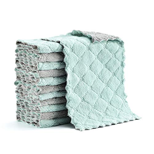 Hypermotion Microfiber Cleaning Cloth, Kitchen Towels, Double-Sided Microfiber Towel Lint Free Highly Absorbent Multi-Purpose Dust and Dirty Cleaning Supplies for Kitchen Car Cleaning. Pack of 12 - color: Green