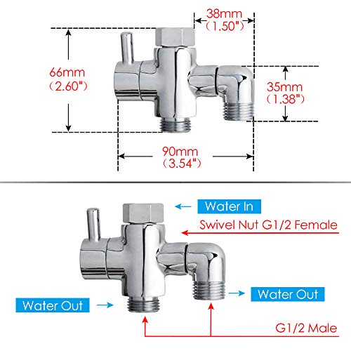 Brass Shower Arm Diverter Valve for Handheld Shower Head and Fixed Spray Head G1/2 3 Way Universal Bathroom System Component Replacement Part, Polished Chrome - color: Chrome Polished