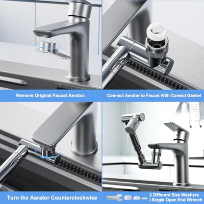 1440° swivel faucet extender, sink faucet aerator extender, swivel extendable filter, with 2 modes splash guard multi-functional universal mechanical arm suitable for kitchen/bathroom/toddlers